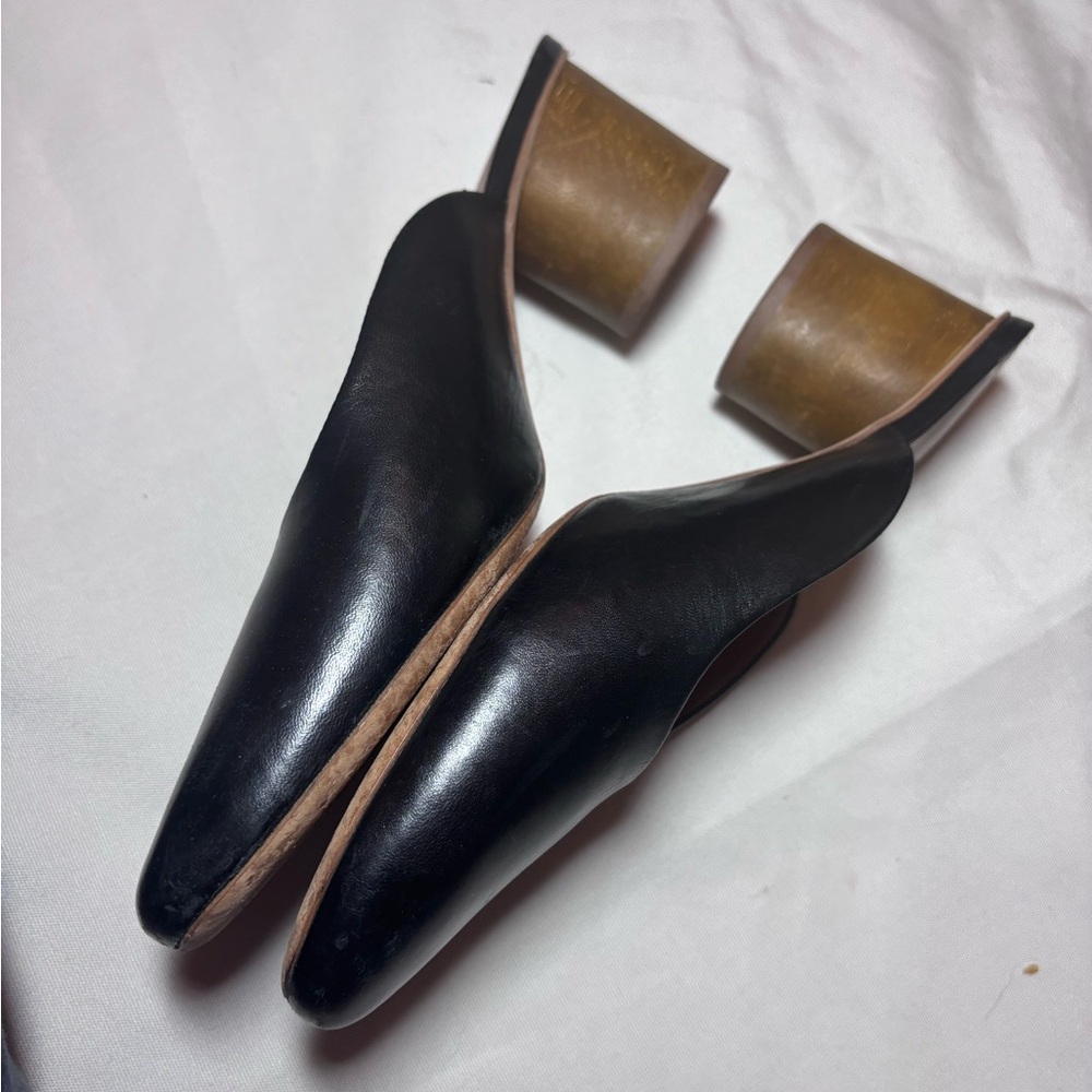 Bernardo Irene Black Leather Mule Heels Block Heel Slip On Size 9 - Picture 9 of 11